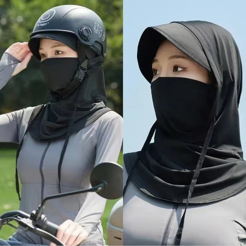 Summer 360 Full Face Sun Protection Mask. Hat Ice Silk Anti-UV Fishing Cycling Hood Neck Mask Covers Integrated Sunhat