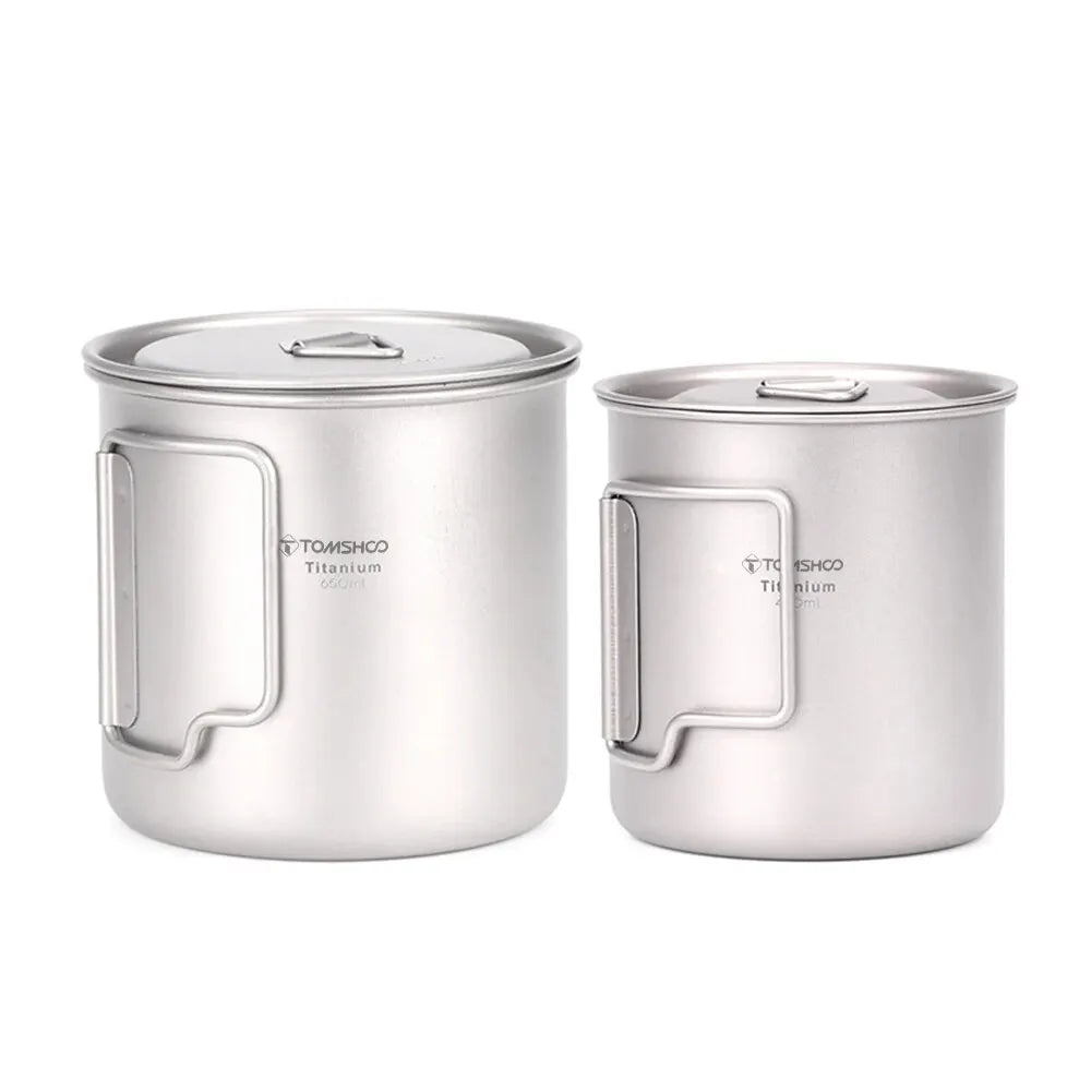 Ultralight Titanium Cup Outdoor Portable 2PCS Cup Set Camping Picnic Water Cup Mug with Foldable Handle