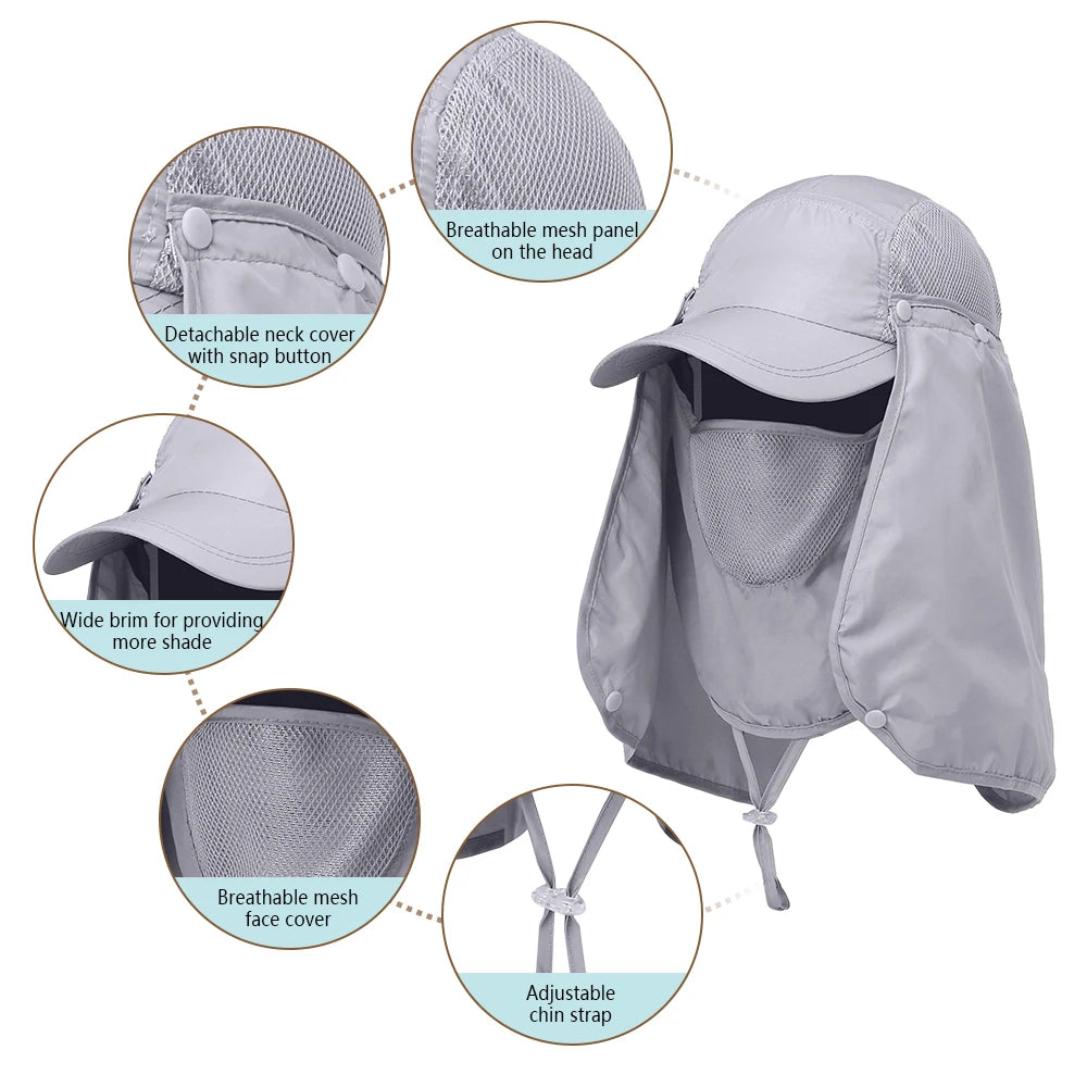 Fishing Hat Outdoor Sport Hiking Visor Hat UV Protection Face Neck Cover Fishing Sun Protection Cap Breathable Quick-drying Hat