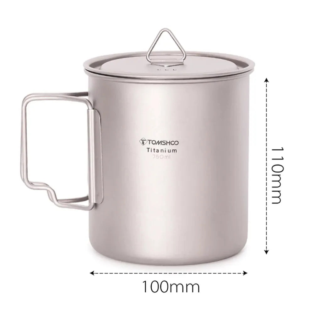 Ultralight Titanium Cup Outdoor Portable 2PCS Cup Set Camping Picnic Water Cup Mug with Foldable Handle