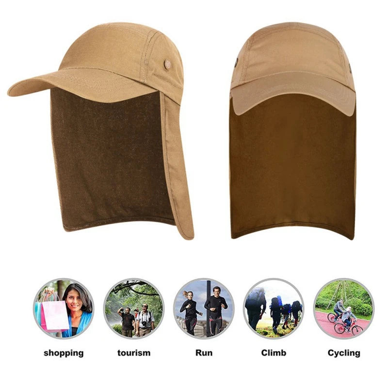 Outdoor Summer Sunscreen Fisherman Hats Women Men. Breathable Fishing Caps Wide Brim Sun Hat with Neck Flap For Travel Hiking