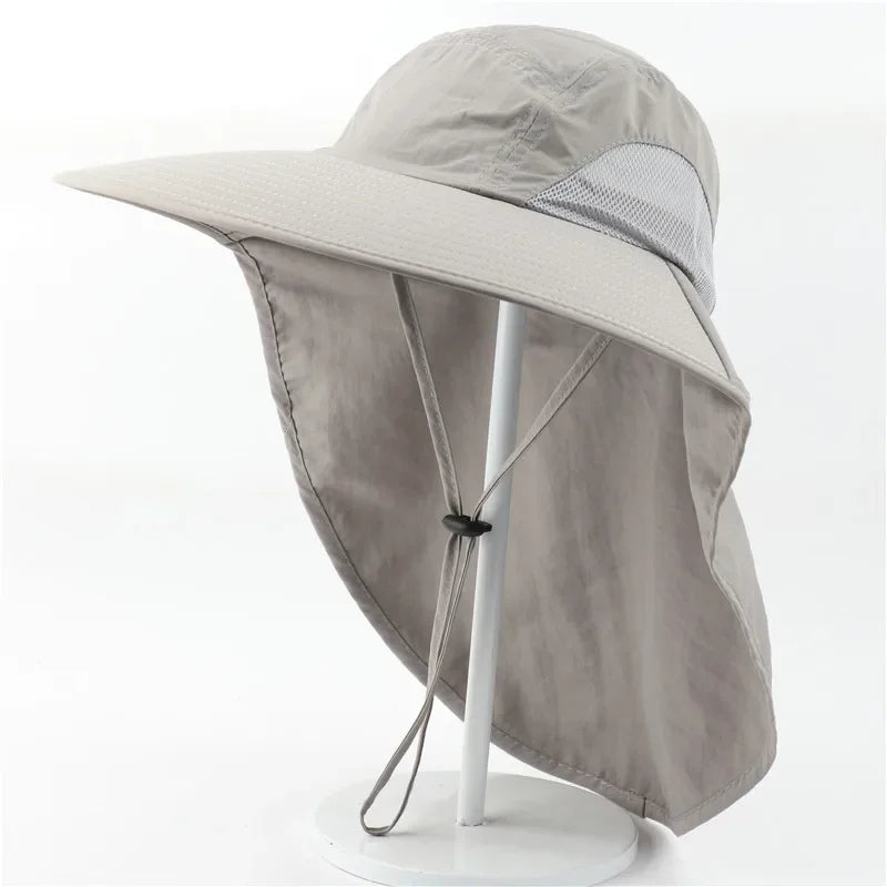 Outdoor Fisherman Hat Wide Brim Bucket Hat with Neck Cover Men Summer Breathable Mesh Sun Protection Visor Anti UV Cap Unisex