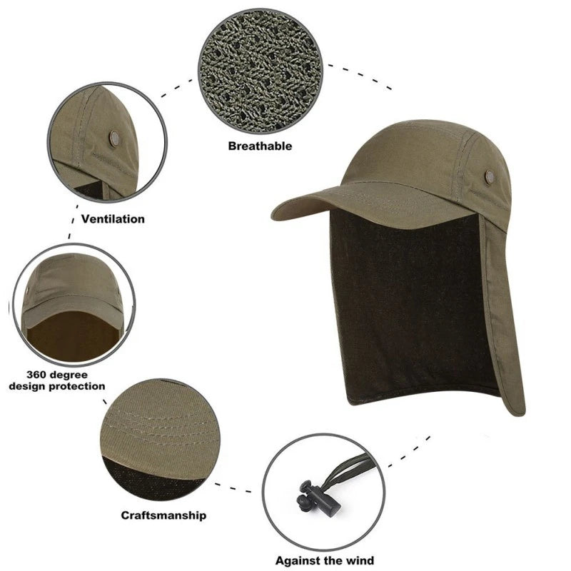 Outdoor Summer Sunscreen Fisherman Hats Women Men. Breathable Fishing Caps Wide Brim Sun Hat with Neck Flap For Travel Hiking