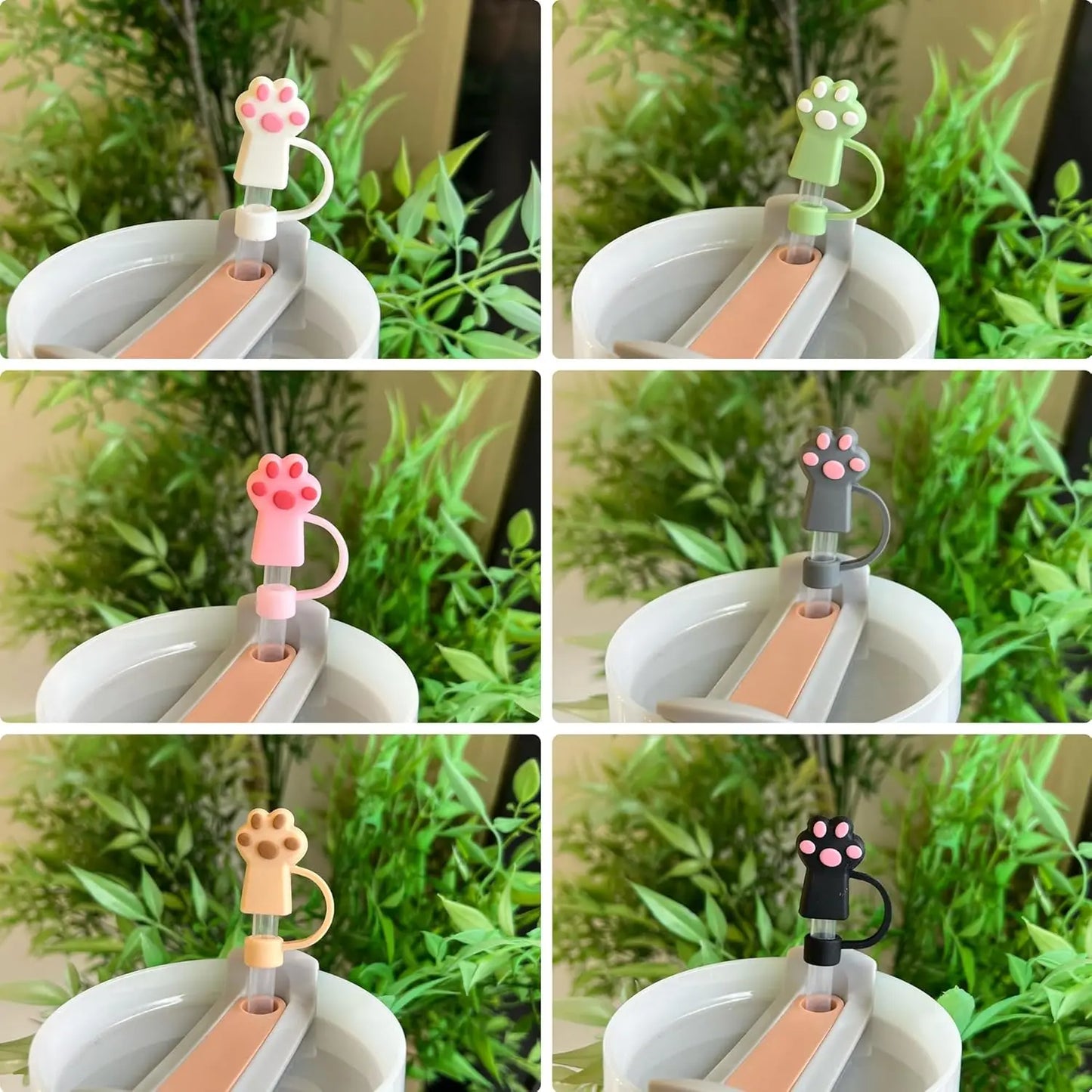 6Pcs 10mm Cute Silicone Straw Toppers Cat Paw Straw Cover For Stanley 30/40oz Tumbler Cup Reusable Dust-Proof Spill-Proof Plug