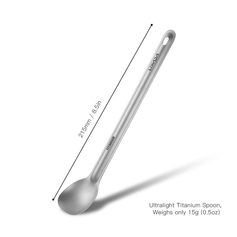 Lixada Titanium Long Handle Spoon Outdoor Portable Dinner Spoon Cutlery Camping Backpacking Picnic Ultralight 15g