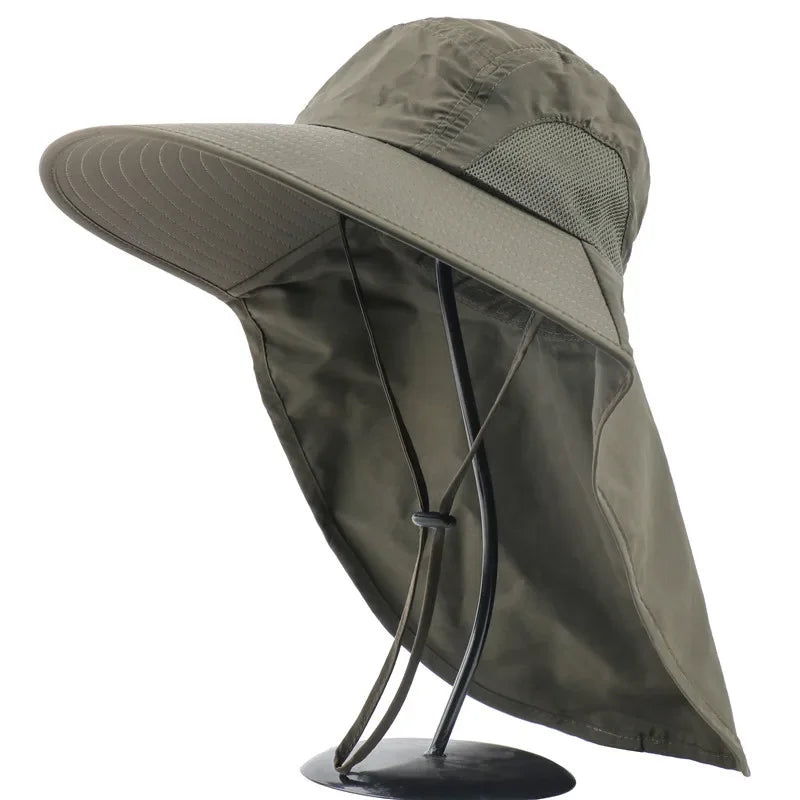 Outdoor Fisherman Hat Wide Brim Bucket Hat with Neck Cover Men Summer Breathable Mesh Sun Protection Visor Anti UV Cap Unisex