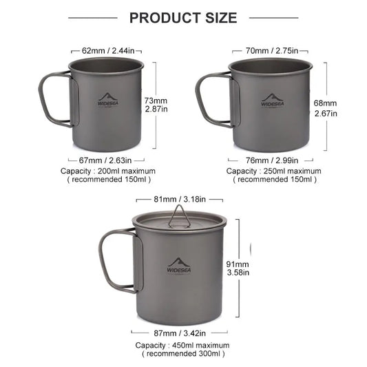 Camping Mug. Titanium Cup. Tableware Picnic Utensils Outdoor Kitchen Equipment Travel Cooking Set Cookware Hiking