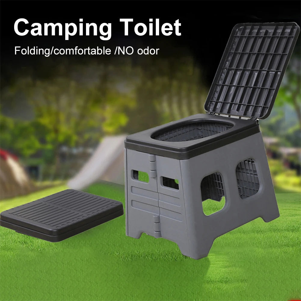 Portable Folding Toilet with Lid, Foldable Outdoor Camp Toilet Folding Truck Toilet for Camping Travel