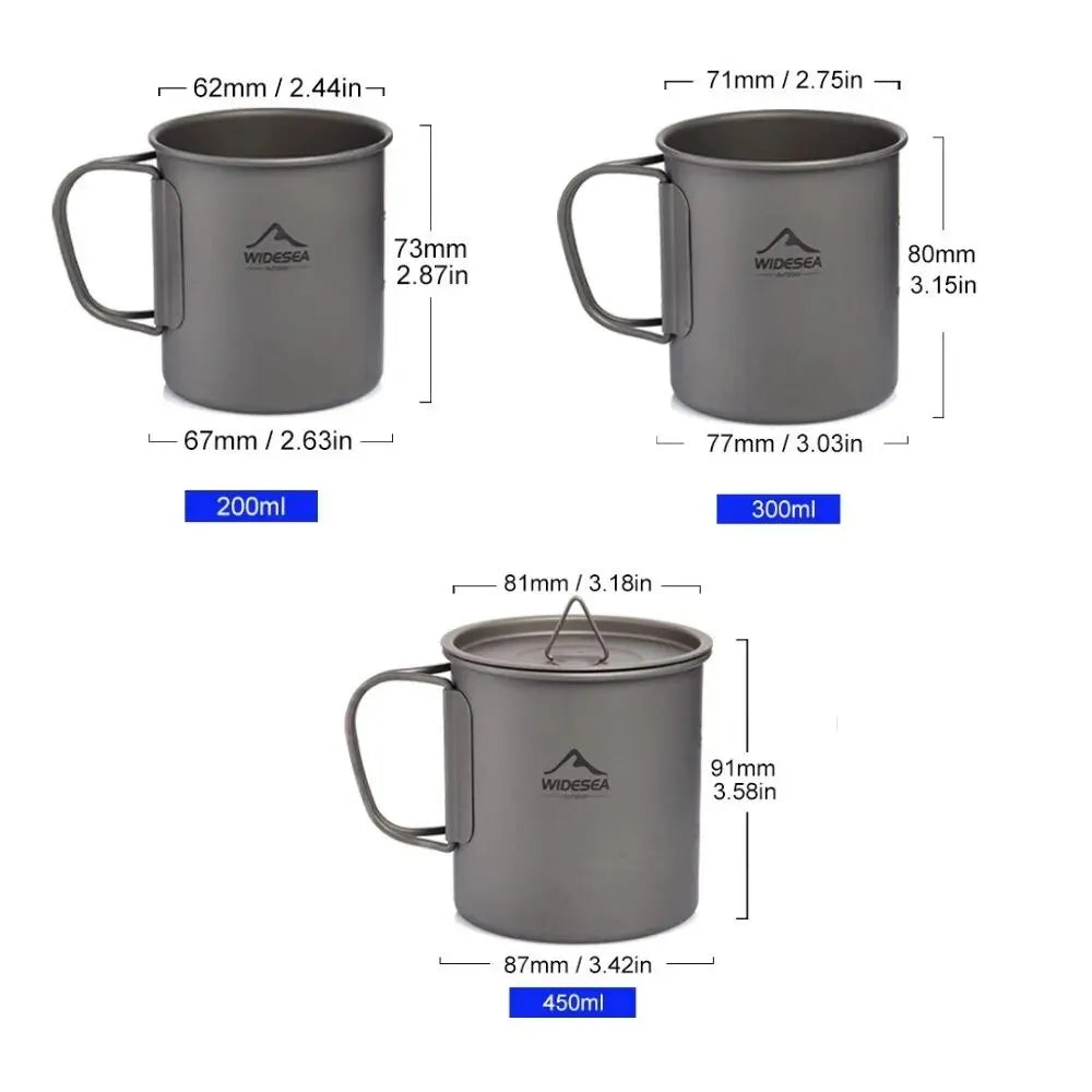 Camping Mug. Titanium Cup. Tableware Picnic Utensils Outdoor Kitchen Equipment Travel Cooking Set Cookware Hiking