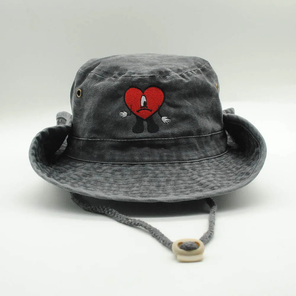 Embroidered Bad Bunny Fisherman Hat.  Bucket Hat for Men Woman Wide Brim Sun Cap Hiking Camping Hat