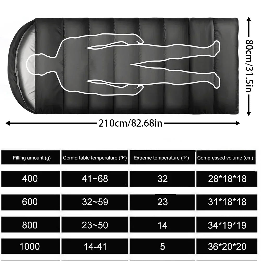 Outdoor down sleeping bag 210cm*80cm single person thick and warm camping sleeping bag -10°C to 20°C can be spliced sleeping bag