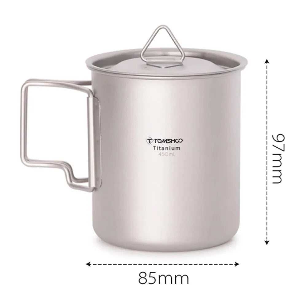 Ultralight Titanium Cup Outdoor Portable 2PCS Cup Set Camping Picnic Water Cup Mug with Foldable Handle