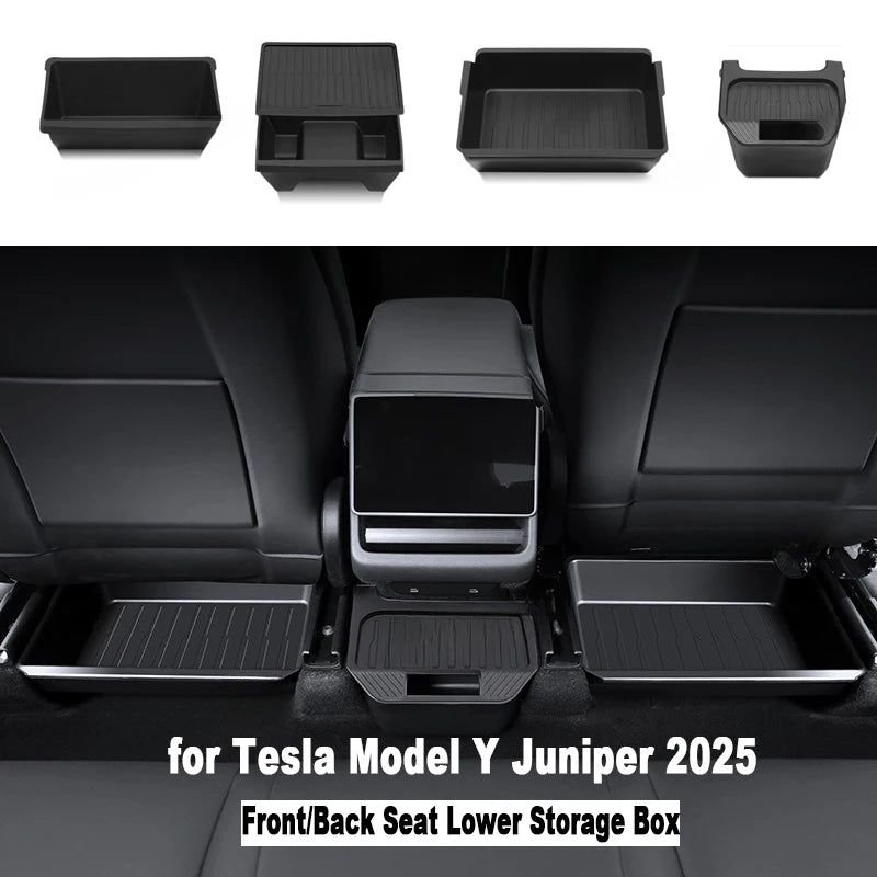 Tesla Model Y Juniper 2025, Front Seat Storage Box, Under Seat Organizer Trash Can Car Interior Accessories