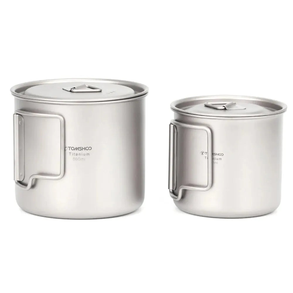 Ultralight Titanium Cup Outdoor Portable 2PCS Cup Set Camping Picnic Water Cup Mug with Foldable Handle