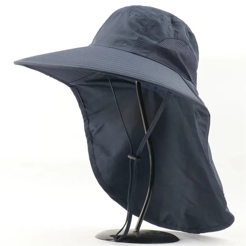 Outdoor Fisherman Hat Wide Brim Bucket Hat with Neck Cover Men Summer Breathable Mesh Sun Protection Visor Anti UV Cap Unisex