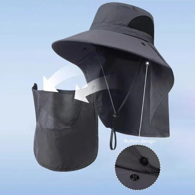 Summer Sun Hats UV Protection.  Outdoor Hunting Fishing Cap For Men Women. Hiking Camping Visor. Bucket Hat Neck Flap Fisherman Hat
