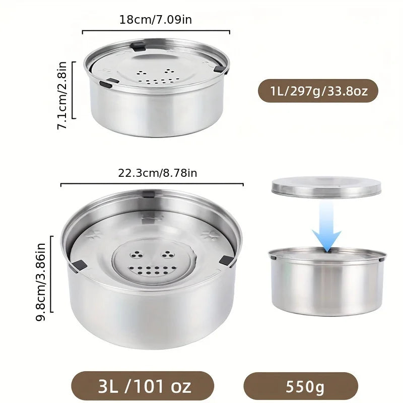 Stainless Steel No Spill Water Bowl for Dogs/Cats Non-Slip Slow Dog Bowl Water Feeder Dispenser for Medium Large Dogs
