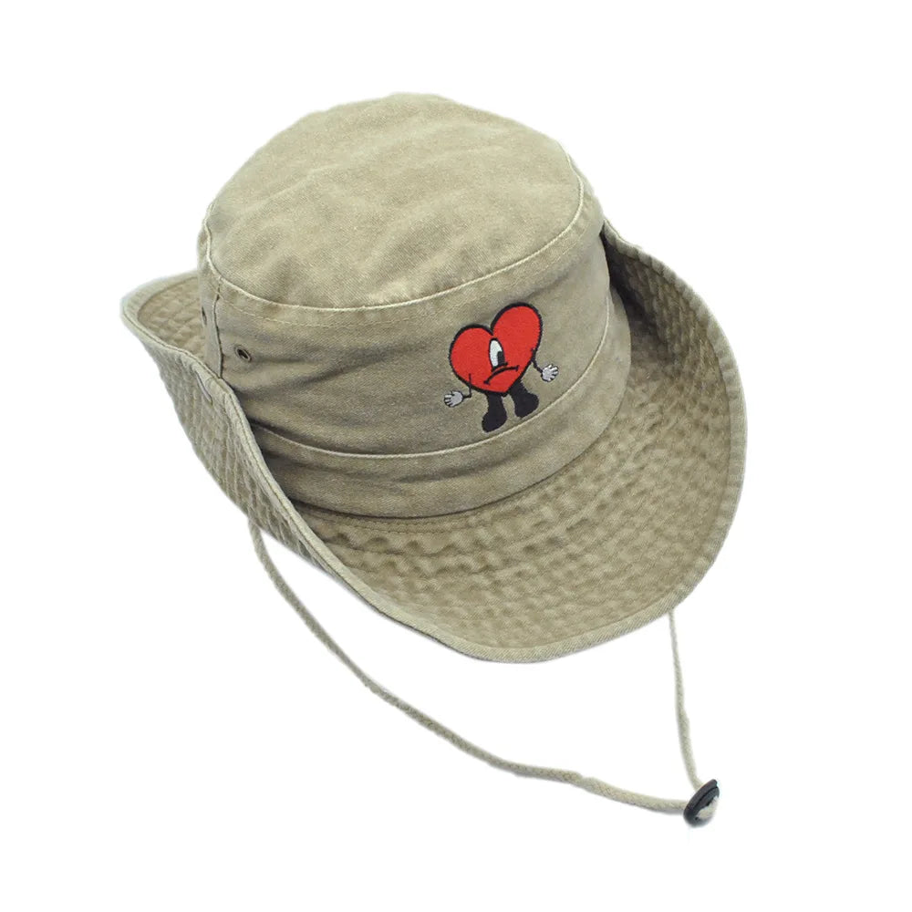 Embroidered Bad Bunny Fisherman Hat.  Bucket Hat for Men Woman Wide Brim Sun Cap Hiking Camping Hat