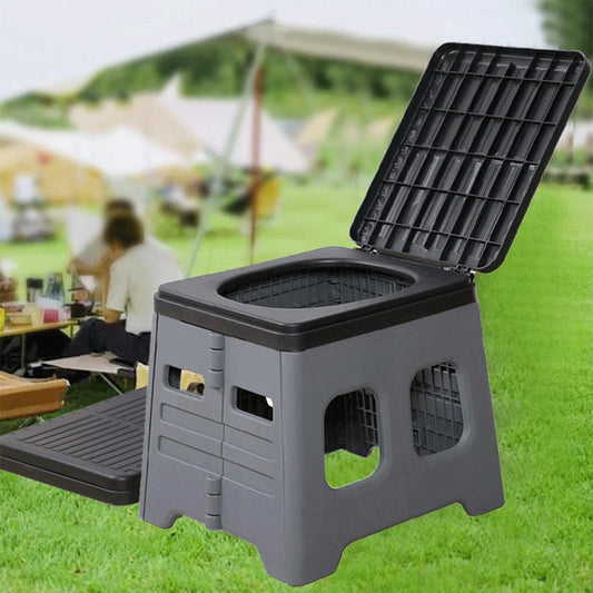 Portable Folding Toilet with Lid, Foldable Outdoor Camp Toilet Folding Truck Toilet for Camping Travel