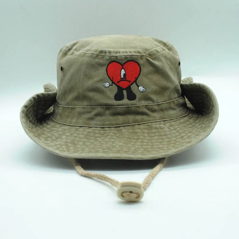 Embroidered Bad Bunny Fisherman Hat.  Bucket Hat for Men Woman Wide Brim Sun Cap Hiking Camping Hat