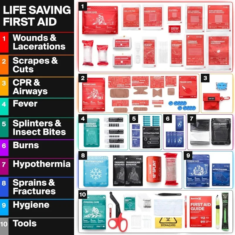 Large First Aid Kit for Car, Travel & Home - Emergency Kit for Hiking, Camping, Backpacking and Outdoors.