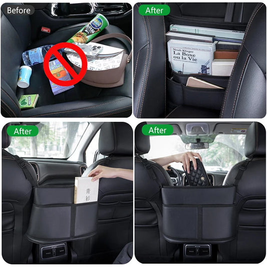 Leather Car Seat Middle Hanger Storage Bag Auto Handbag Holder Between Seats
