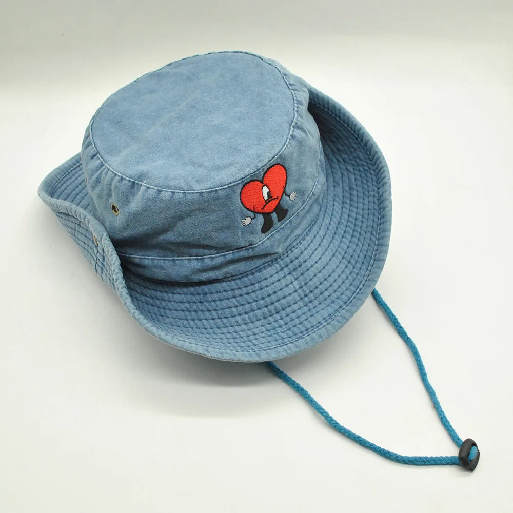 Embroidered Bad Bunny Fisherman Hat.  Bucket Hat for Men Woman Wide Brim Sun Cap Hiking Camping Hat