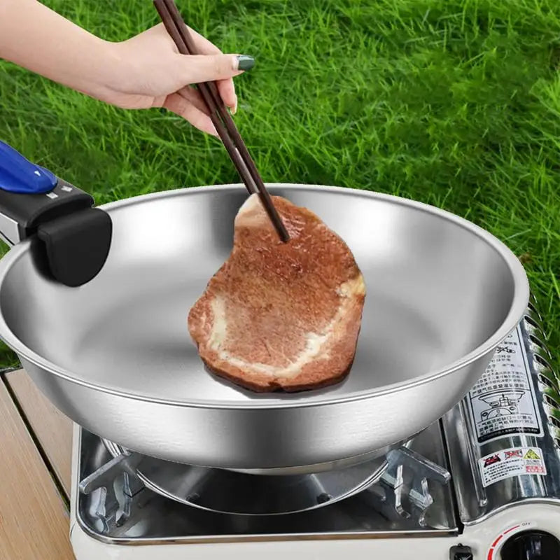 Outdoor Cookware Stainless Steel Frying Pan, Portable Detachable Handle Pot, NonStick Frying pan.