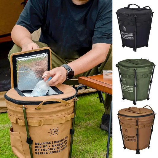 Portable Camping Ice Bucket . Folding Outdoor Water Container. Insulated Camp Cooler Bucket
