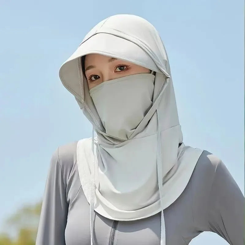Summer 360 Full Face Sun Protection Mask. Hat Ice Silk Anti-UV Fishing Cycling Hood Neck Mask Covers Integrated Sunhat