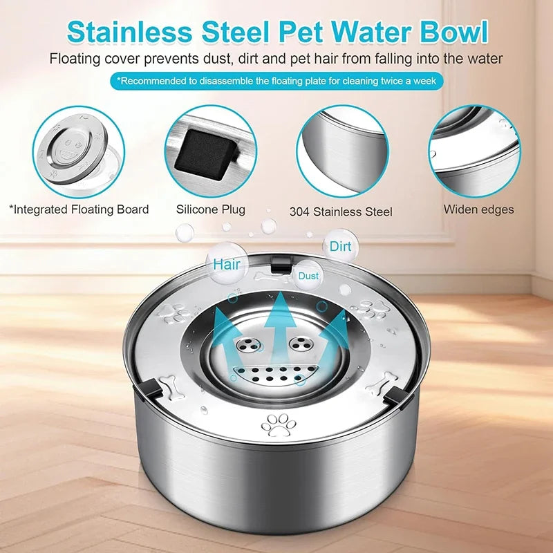 Stainless Steel No Spill Water Bowl for Dogs/Cats Non-Slip Slow Dog Bowl Water Feeder Dispenser for Medium Large Dogs