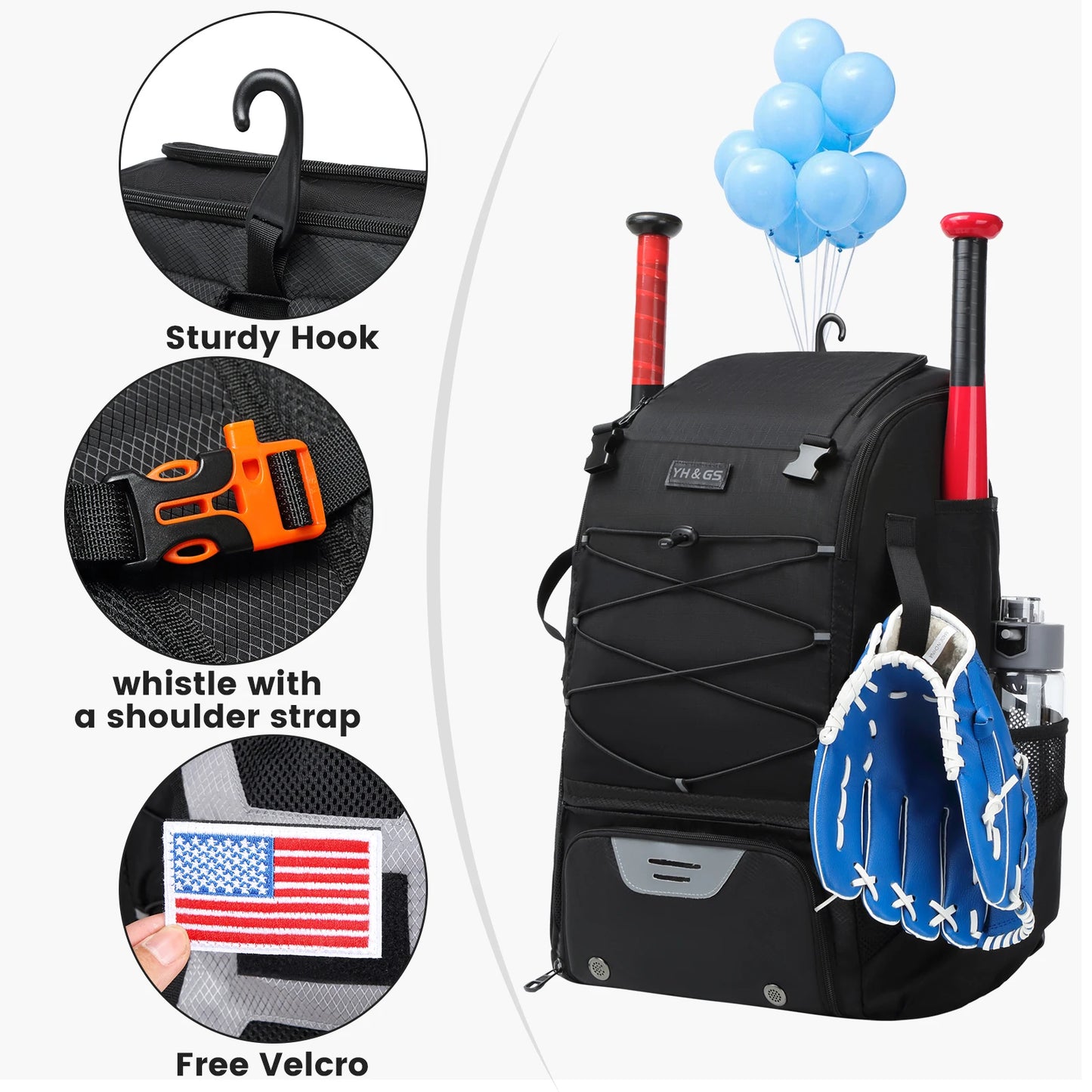 Baseball Equipment Bag Baseball Backpack with Shoe Compartmen,t Softball Bat Bag Large Capacity Sport Baseball Backpack