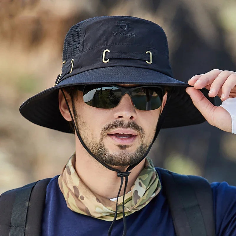 Outdoor Fisherman Hat Wide Brim Bucket Hat with Neck Cover Men Summer Breathable Mesh Sun Protection Visor Anti UV Cap Unisex