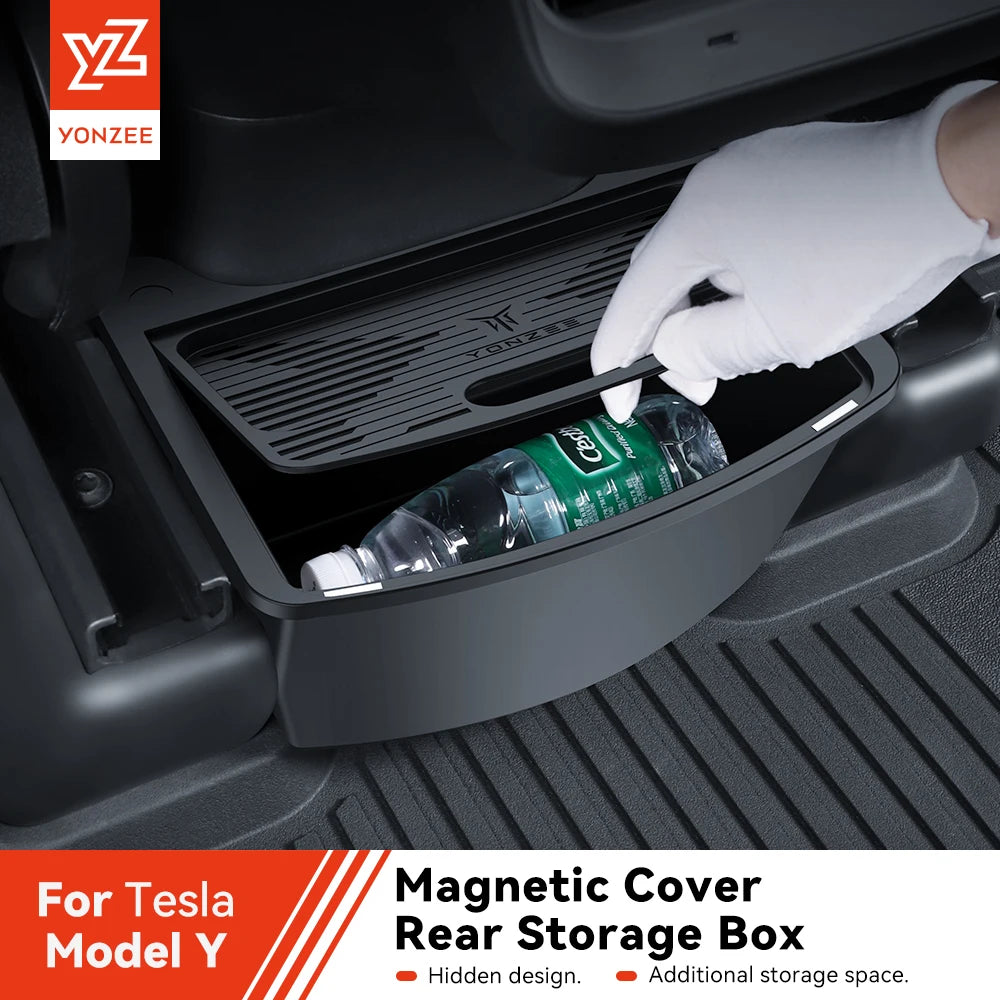 Tesla Model Y Juniper 2021-2025, Magnetic Suction Back Row Intermediate Storage Box , Tesla Storage Box Car Accessories