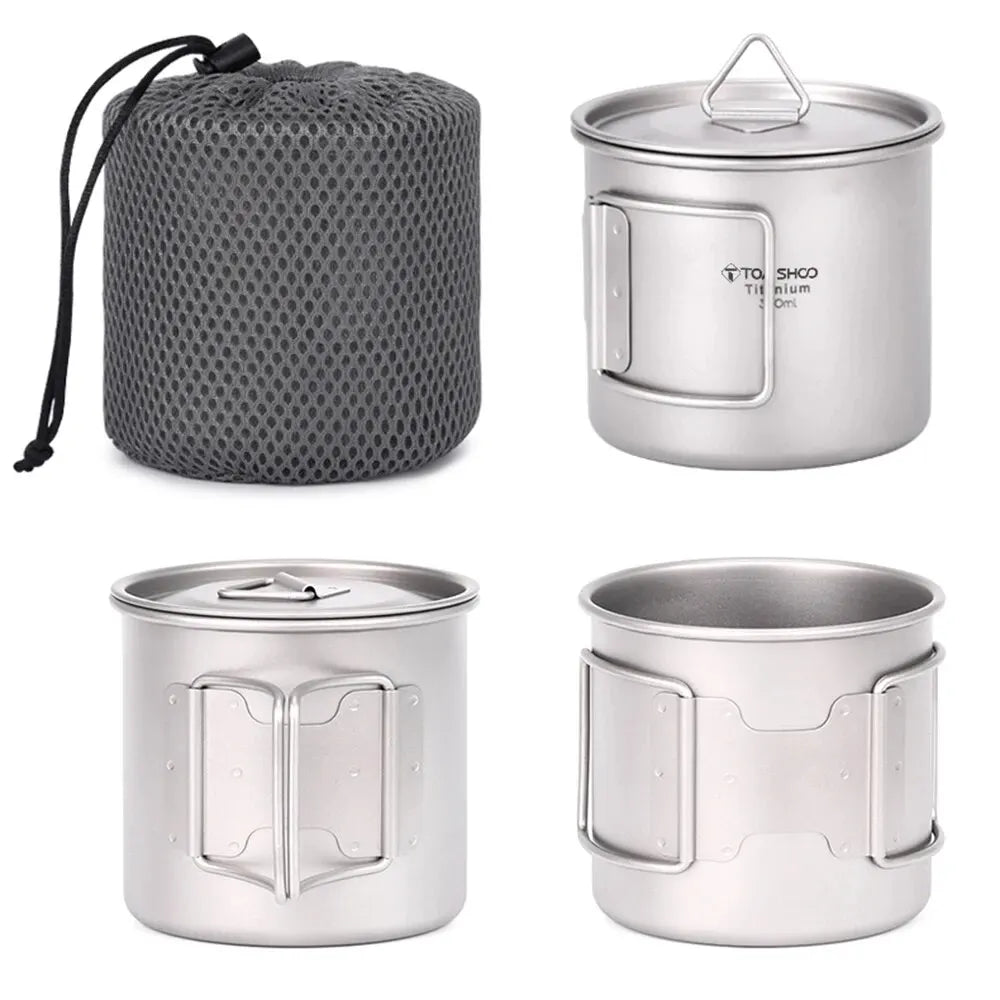 Ultralight Titanium Cup Outdoor Portable 2PCS Cup Set Camping Picnic Water Cup Mug with Foldable Handle
