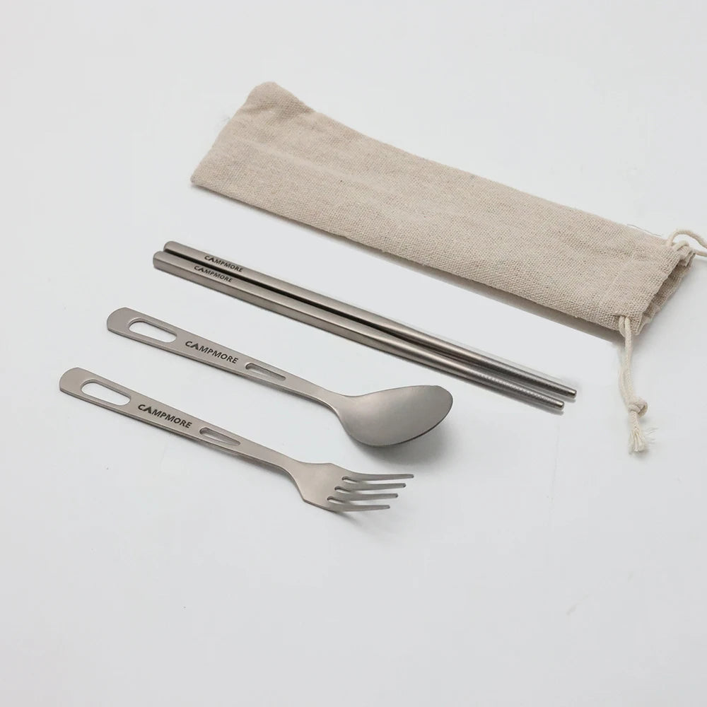 Titanium Tableware Ultralight Outdoor Portable Knife Fork Spoon Cutlery Camping Equipment Family Hiking Travel Flatware Set