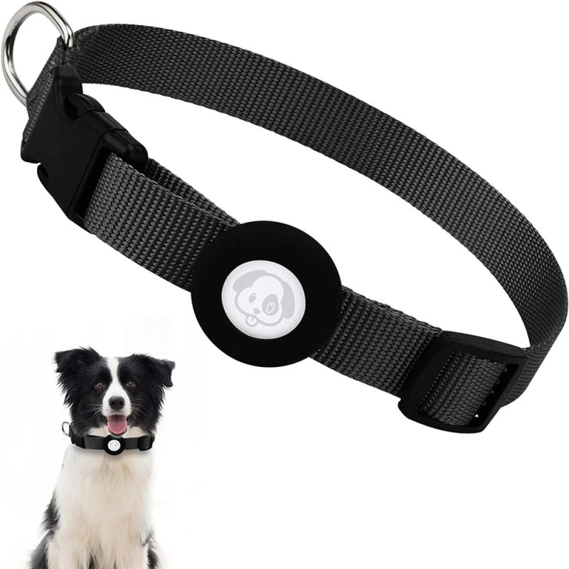 Dog Airtag Collar Nylon Pet Cat Dog Anti-Lost Collar Solid Adjustable Collar Puppy Necklace Collar with Bells for Apple Air Tag