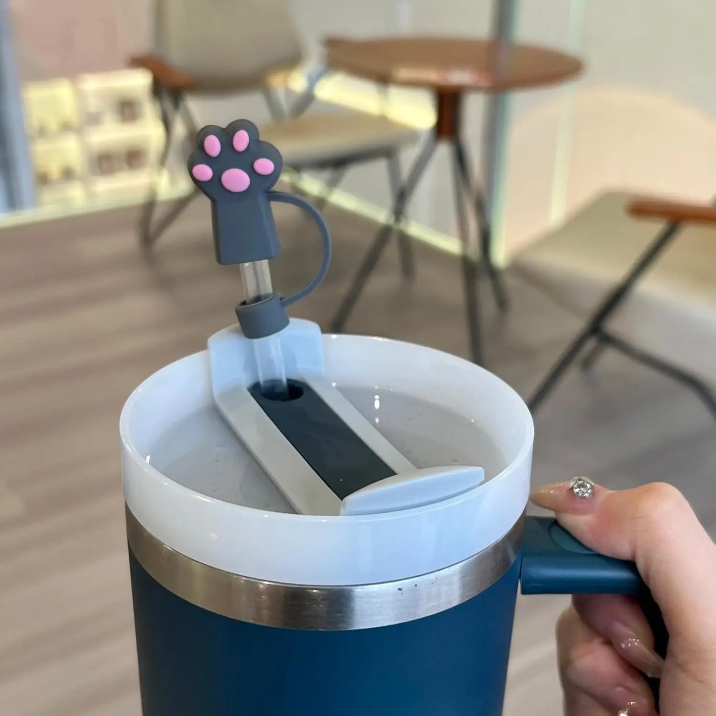 6Pcs 10mm Cute Silicone Straw Toppers Cat Paw Straw Cover For Stanley 30/40oz Tumbler Cup Reusable Dust-Proof Spill-Proof Plug