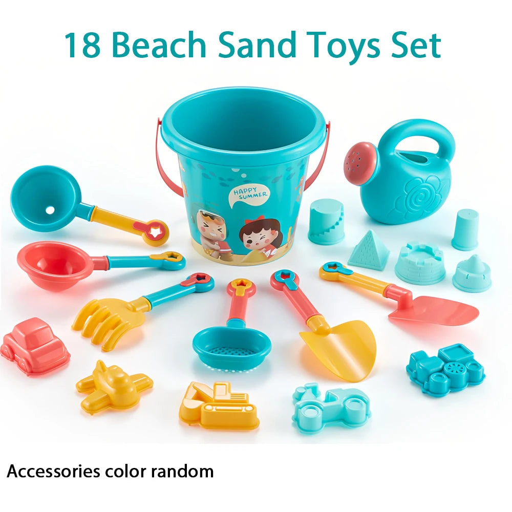 18PCS Beach Sand Toy Set, Durable Plastic, Summer Pool Beach Game Set,  Outdoor Sand Play Tools For Boys And Girls,.
