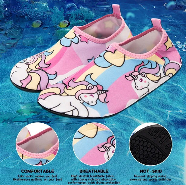 Kids Water Sport Beach Swimming Socks Girl Thin Multi Prints Anti Slip Fitness Yoga Dance Swim Surf Diving Underwater Shoes