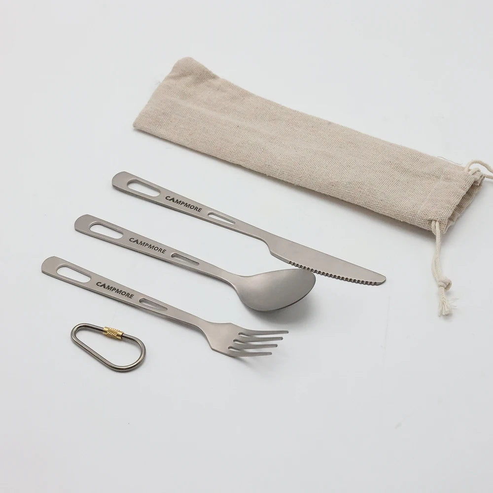 Titanium Tableware Ultralight Outdoor Portable Knife Fork Spoon Cutlery Camping Equipment Family Hiking Travel Flatware Set