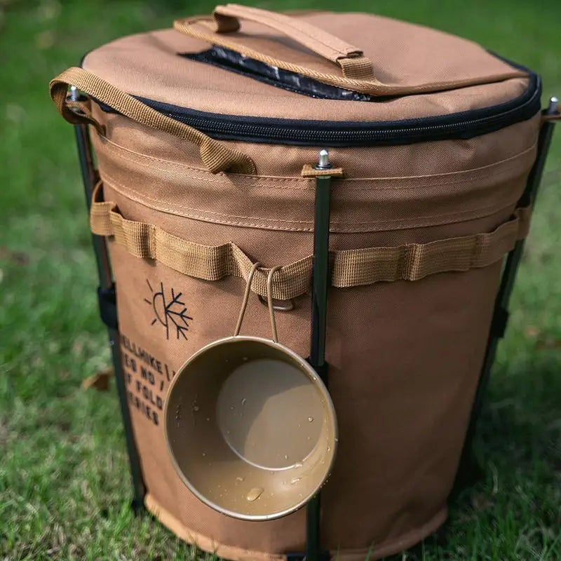 Portable Camping Ice Bucket . Folding Outdoor Water Container. Insulated Camp Cooler Bucket