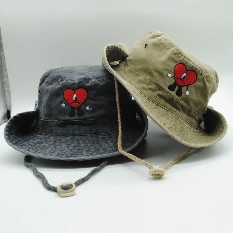 Embroidered Bad Bunny Fisherman Hat.  Bucket Hat for Men Woman Wide Brim Sun Cap Hiking Camping Hat
