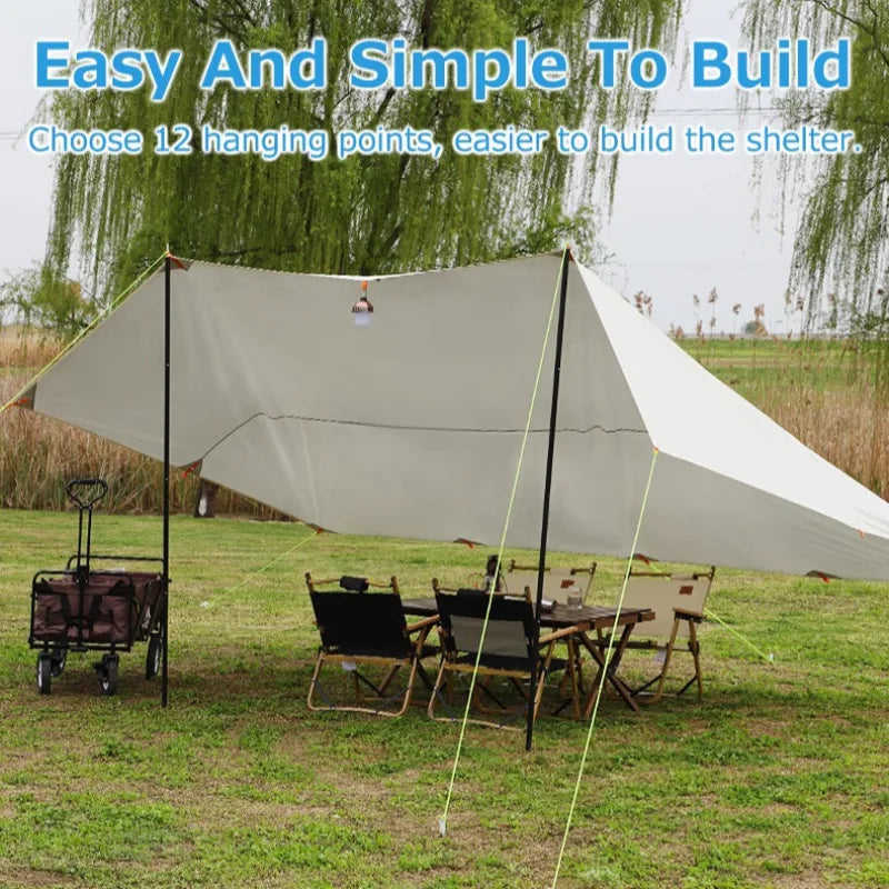 Camping Tarp. Waterproof Tent Awning. Shade Garden Canopy. Beach Sunshade Outdoor Ultralight Sun Shelter.