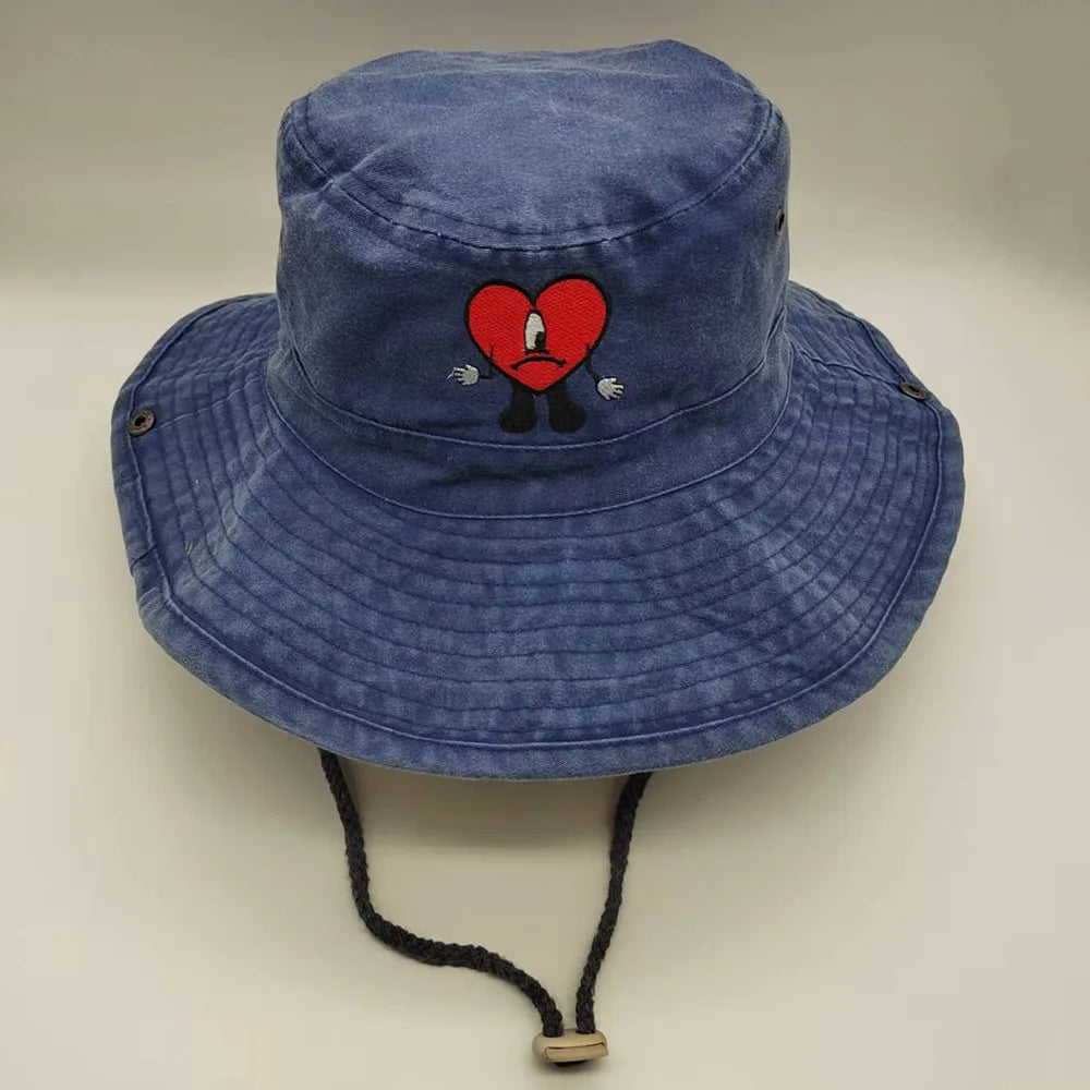 Embroidered Bad Bunny Fisherman Hat.  Bucket Hat for Men Woman Wide Brim Sun Cap Hiking Camping Hat