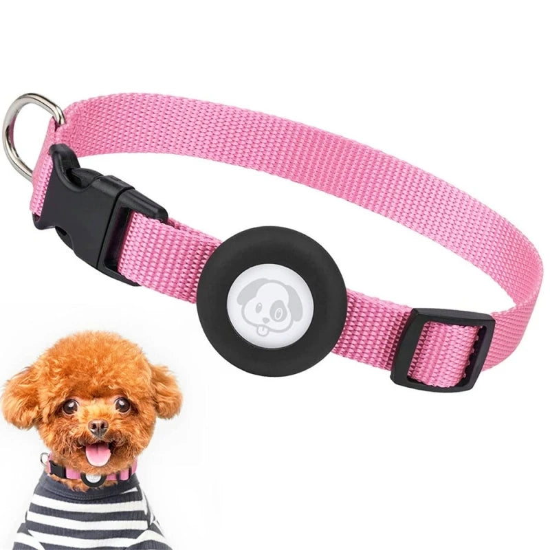 Dog Airtag Collar Nylon Pet Cat Dog Anti-Lost Collar Solid Adjustable Collar Puppy Necklace Collar with Bells for Apple Air Tag