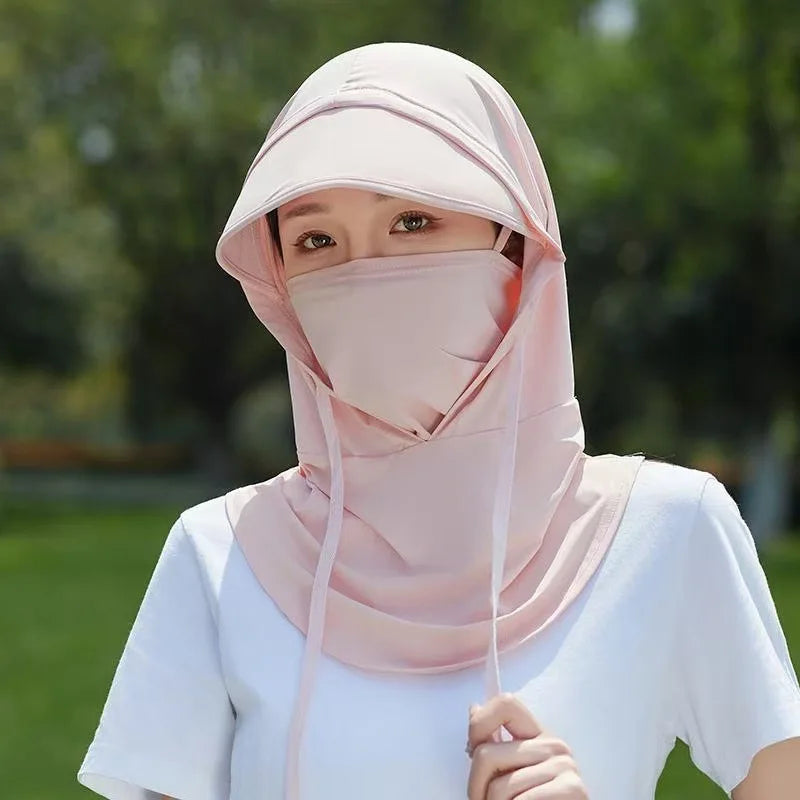 Summer 360 Full Face Sun Protection Mask. Hat Ice Silk Anti-UV Fishing Cycling Hood Neck Mask Covers Integrated Sunhat