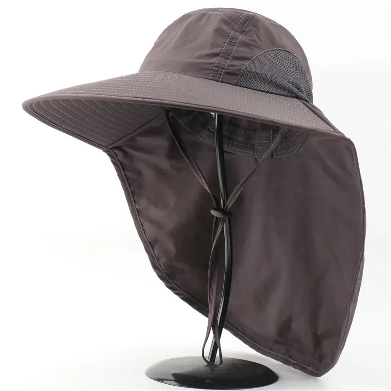 Outdoor Fisherman Hat Wide Brim Bucket Hat with Neck Cover Men Summer Breathable Mesh Sun Protection Visor Anti UV Cap Unisex