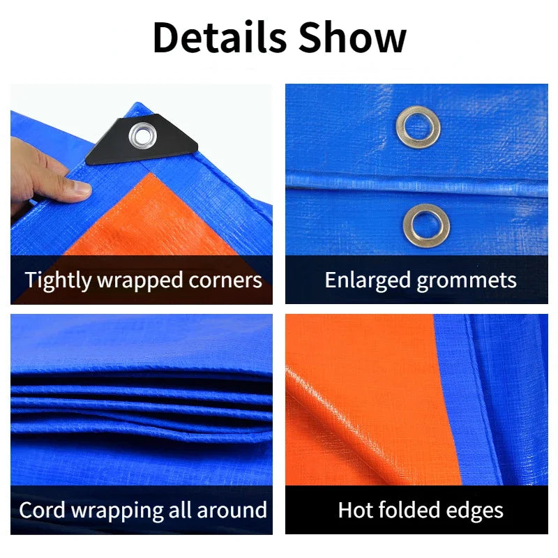 Waterproof Blue Orange Plastic PE Tent Tarp.  UV Protective Tarp Awnings. Awnings Summer Backyard Gardens Rain Cover